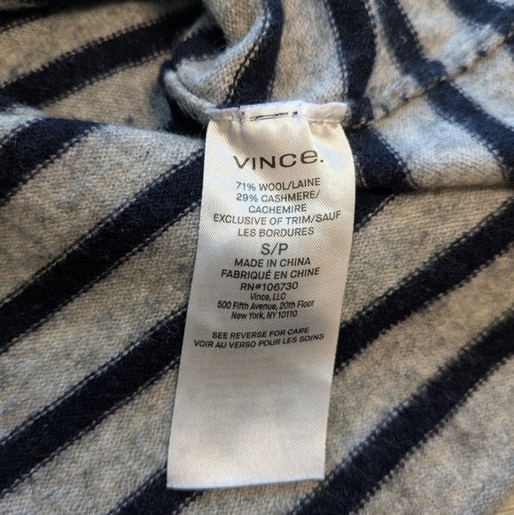 Vince Grey Black Stripe Wool Cashmere Long Sleeve Turtleneck Sweater Essential - Picture 8 of 11